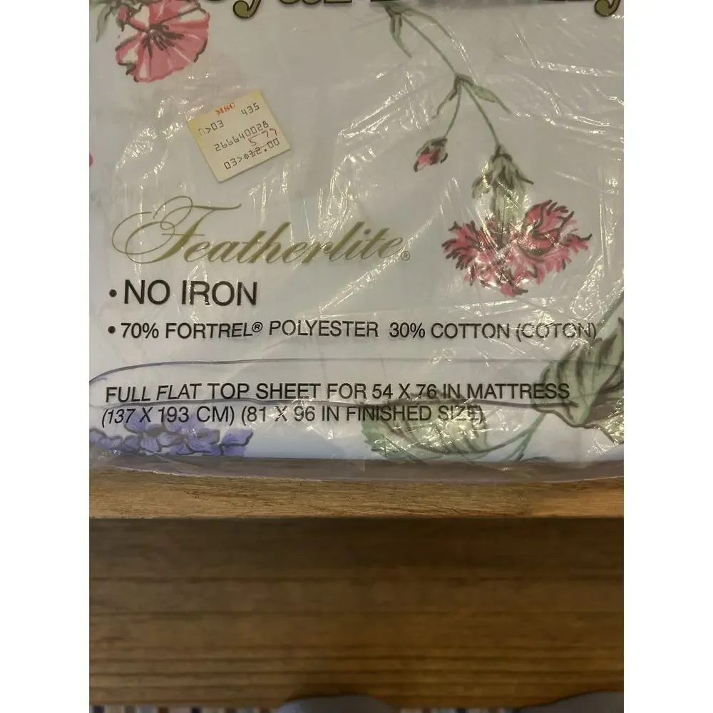 NOS Sealed Vintage Cannon Royal Family White Floral FULL Flat Sheet‎ 54x76 USA